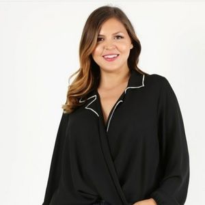 Hi-lo neck black plus size top